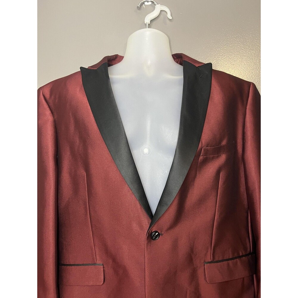 Needle Stitch Tuxedo Blazer Jacket Mens 50R Red Shawl Lapel One Button Formal - Picture 2 of 8